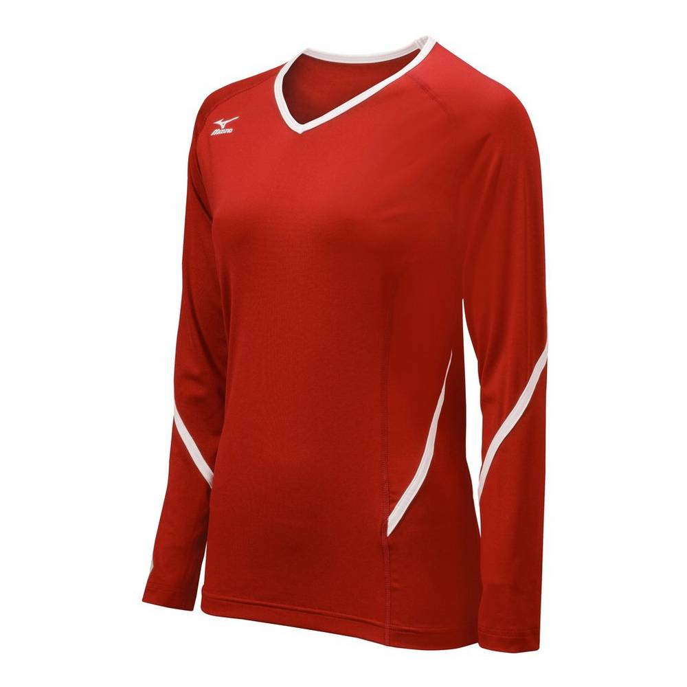 Mizuno Techno Generation Long Sleeve - Bayan Forma - Kırmızı/Beyaz Türkiye (BXDEKI-496)